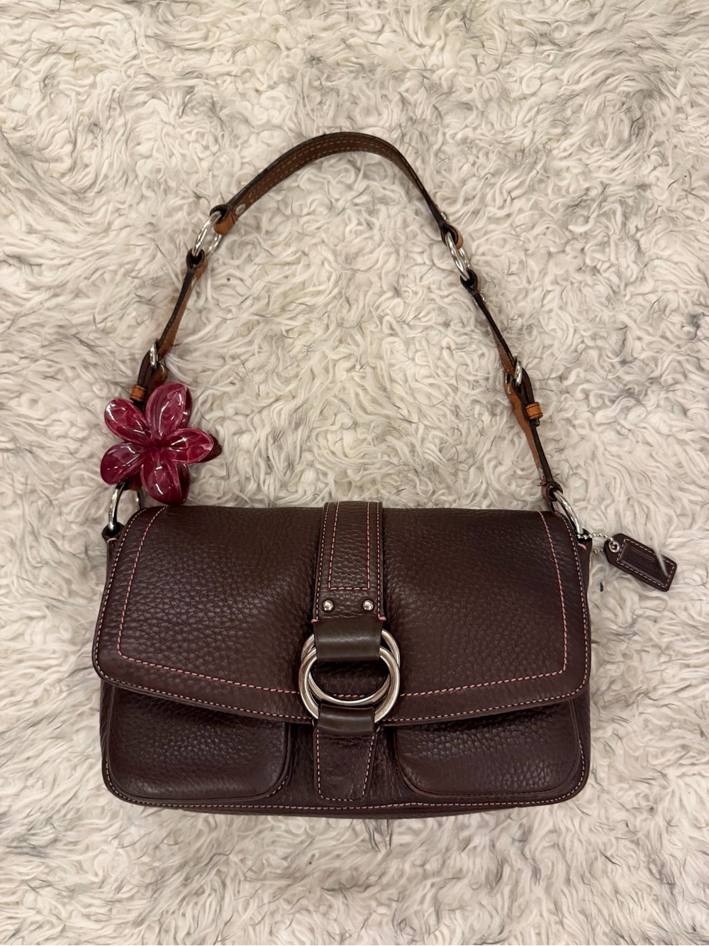 Coach Chelsea Pebbled Leather Flap Shoulder Bag - Brown